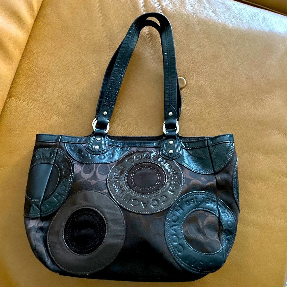 Brown and black Coach bag